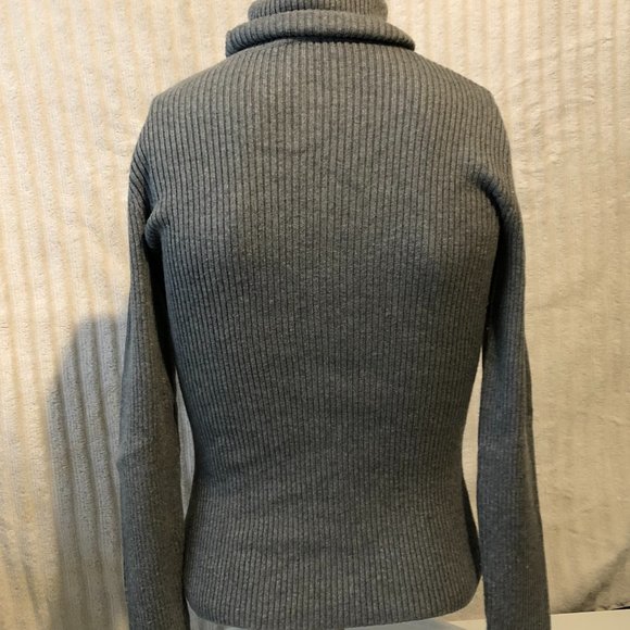 CACHE GREY TURTLENECK SWEATER WITH CUTOUTS AND RHINESTONES SIZE S - Picture 2 of 4
